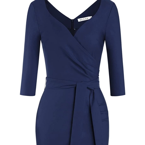 NWOT Faux Wrap V Neck Midi Dress - Picture 3 of 4